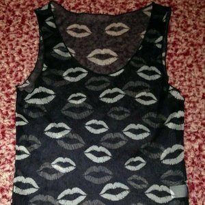 Vintage Brand New Without Tags SHE-DEVIL Sheer Sleeveless Lips Design Top Small